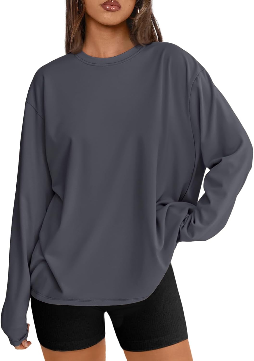 Trendy Queen Chemisier oversize à manches longues pour femme, haut d'automne 2026, t-shirt basique