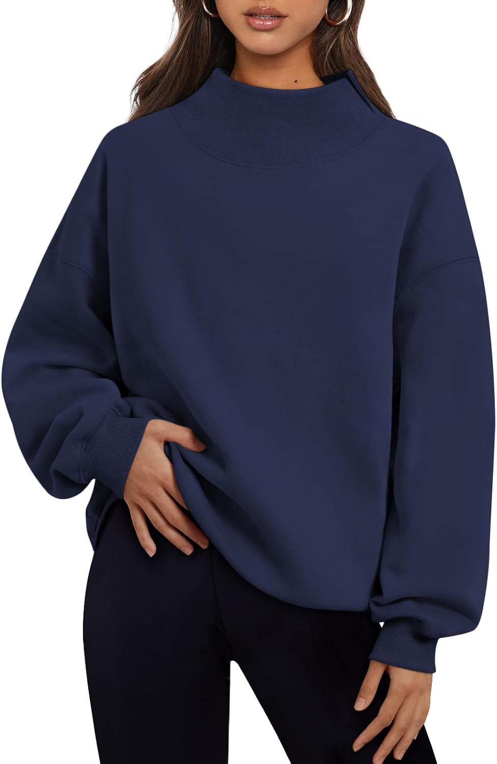 Trendy Queen Womens Mock Neck Sweatshirts Oversized Pullover Fall Outfits
