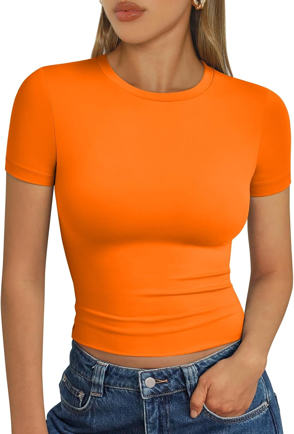 Trendy Queen Damen Kurzarm T-Shirt Basic Sommertop