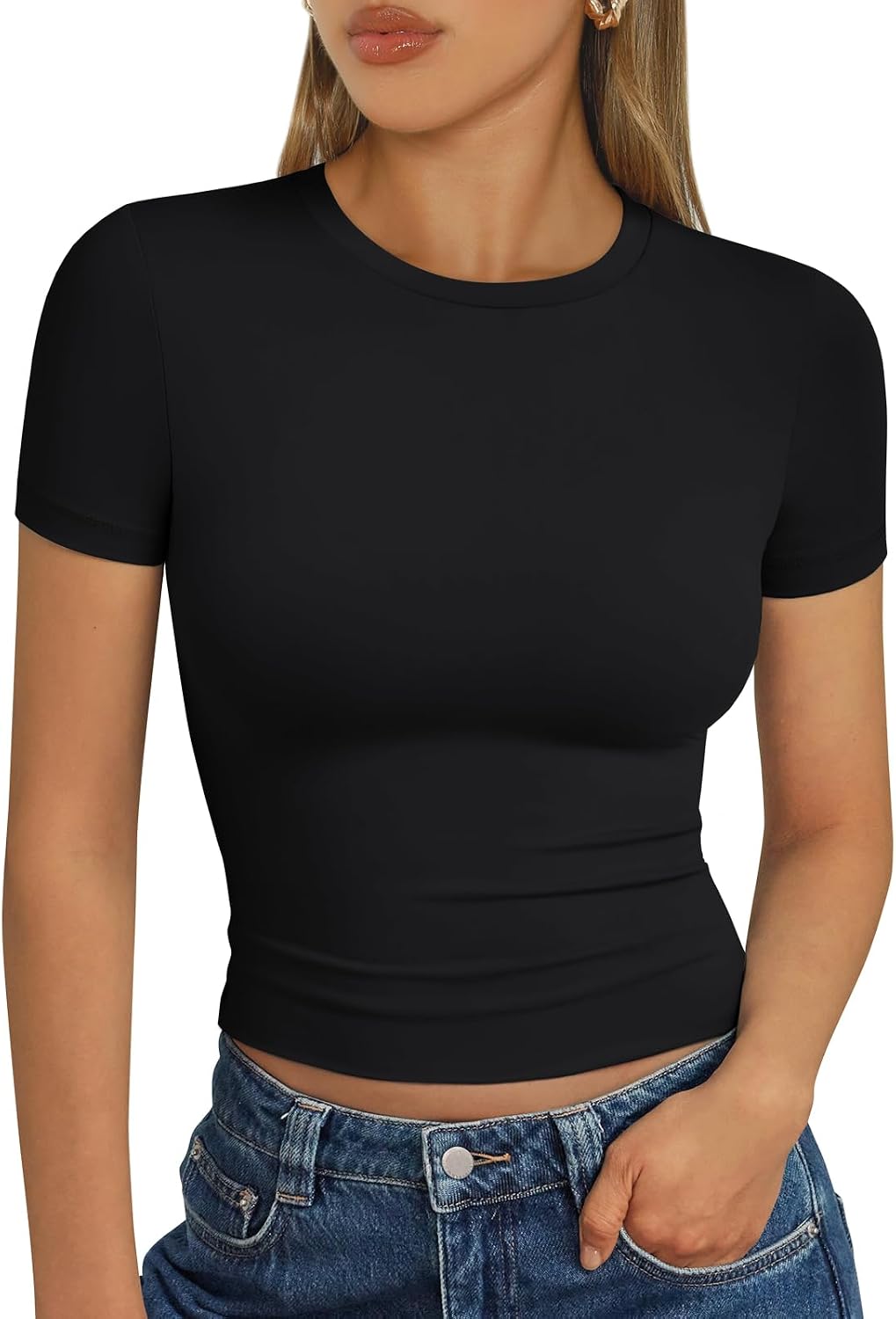 Trendy Queen Damen Kurzarm T-Shirt Basic Sommertop