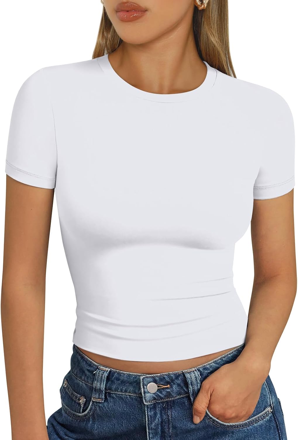 Trendy Queen Damen Kurzarm T-Shirt Basic Sommertop