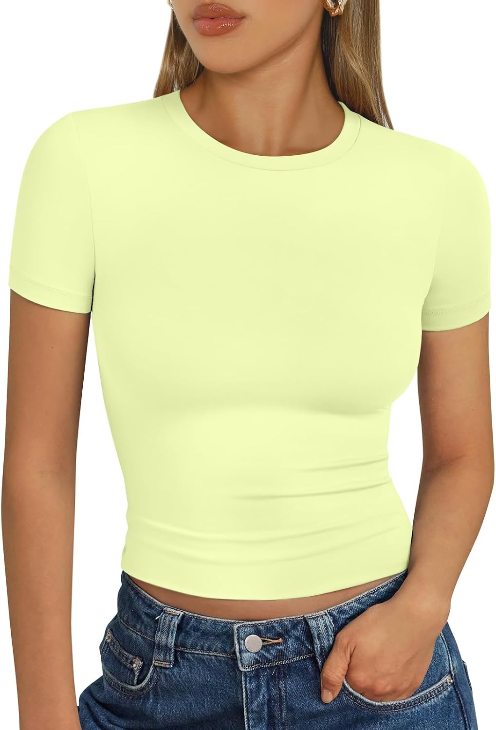 Trendy Queen Damen Kurzarm T-Shirt Basic Sommertop