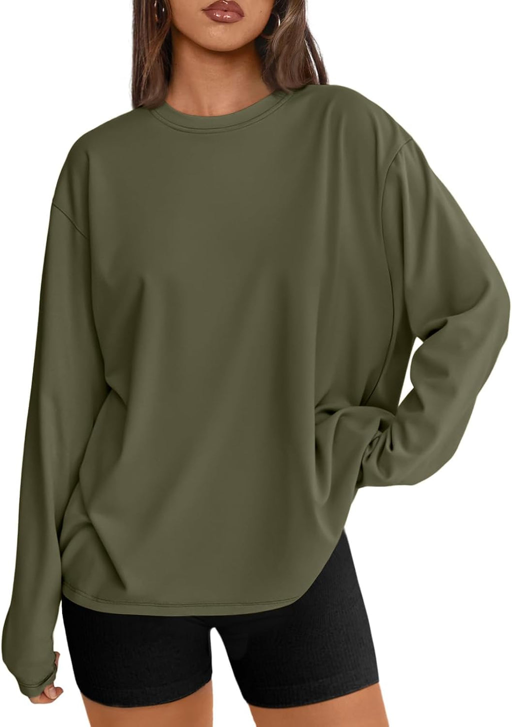 Trendy Queen Chemisier oversize à manches longues pour femme, haut d'automne 2026, t-shirt basique