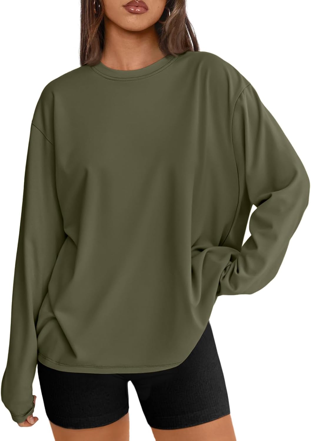 Trendy Queen Chemisier oversize à manches longues pour femme, haut d'automne 2026, t-shirt basique