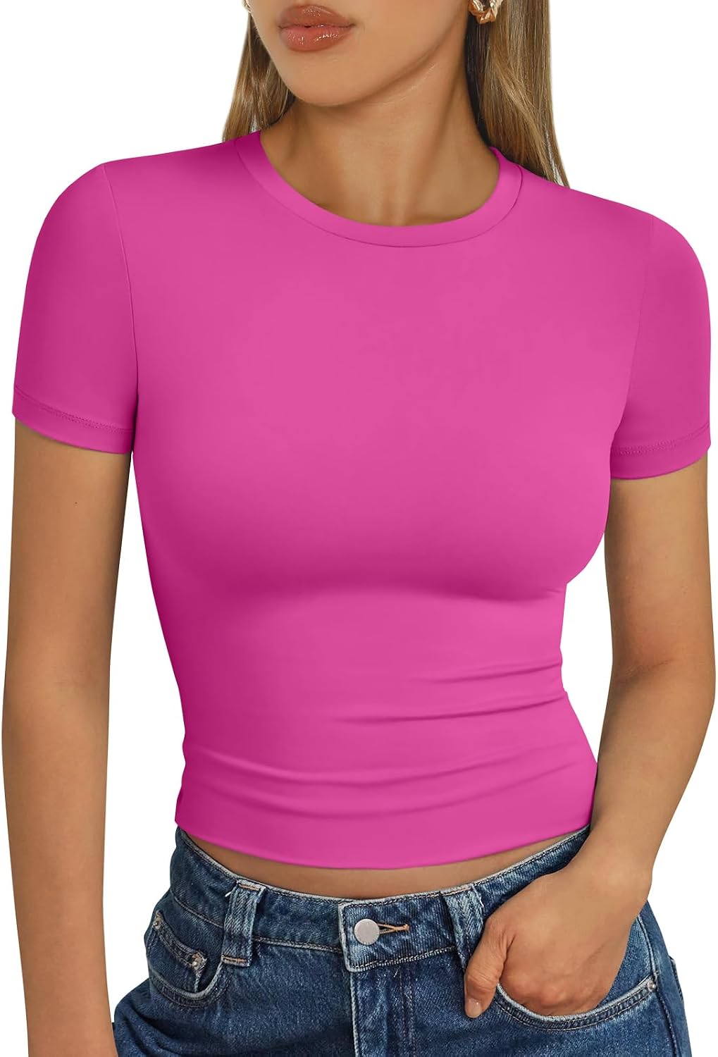 Trendy Queen Damen Kurzarm T-Shirt Basic Sommertop