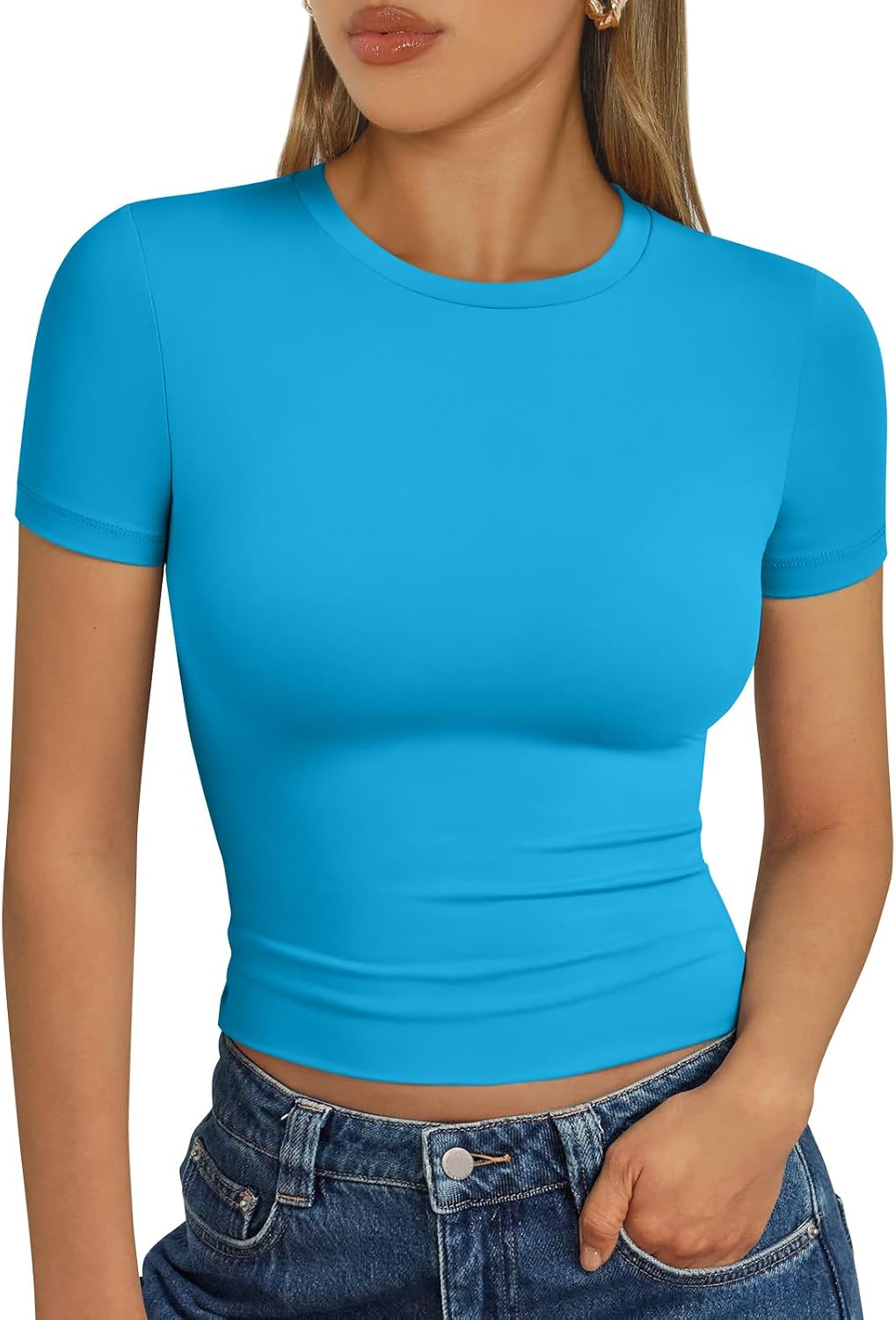 Trendy Queen Damen Kurzarm T-Shirt Basic Sommertop