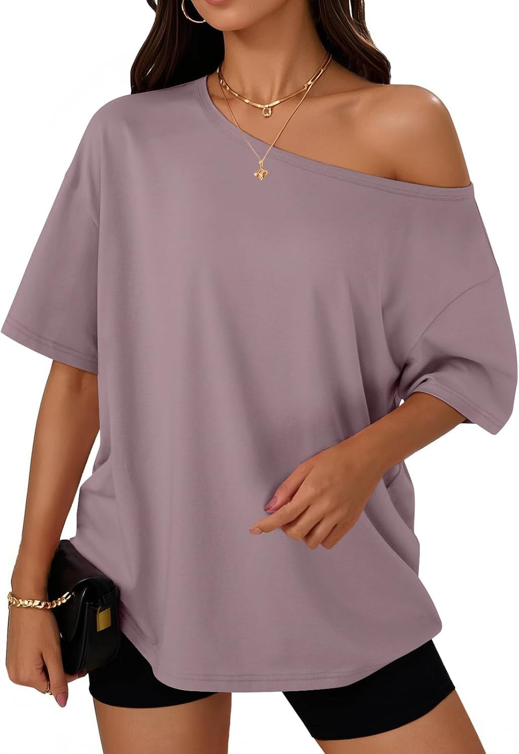 Trendy Queen Womens Off the Shoulder Tops Oversized Summer T-Shirts 2026