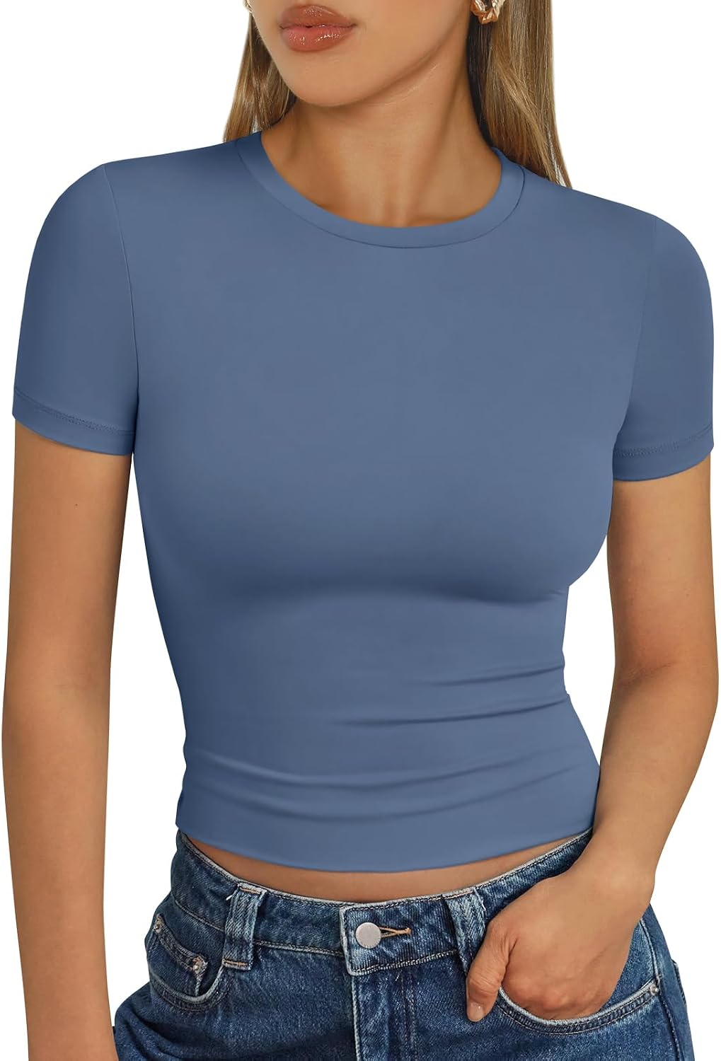 Trendy Queen Damen Kurzarm T-Shirt Basic Sommertop