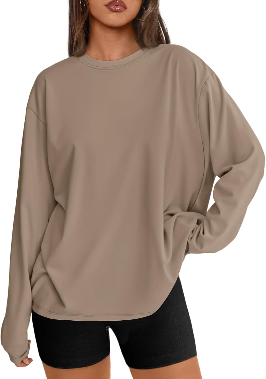 Trendy Queen Chemisier oversize à manches longues pour femme, haut d'automne 2026, t-shirt basique