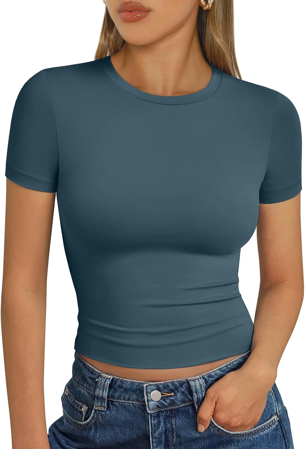 Trendy Queen Damen Kurzarm T-Shirt Basic Sommertop