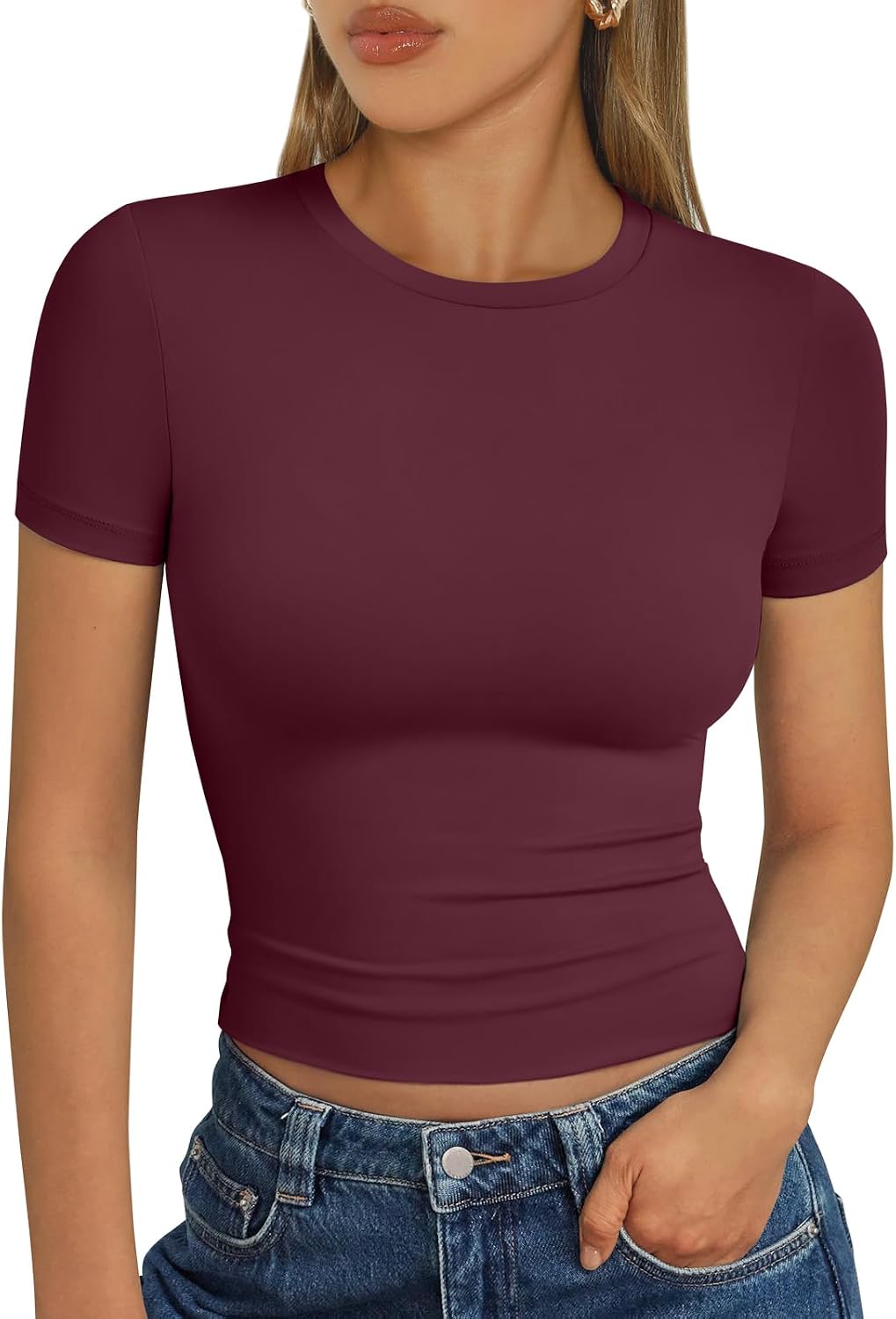 Trendy Queen Damen Kurzarm T-Shirt Basic Sommertop