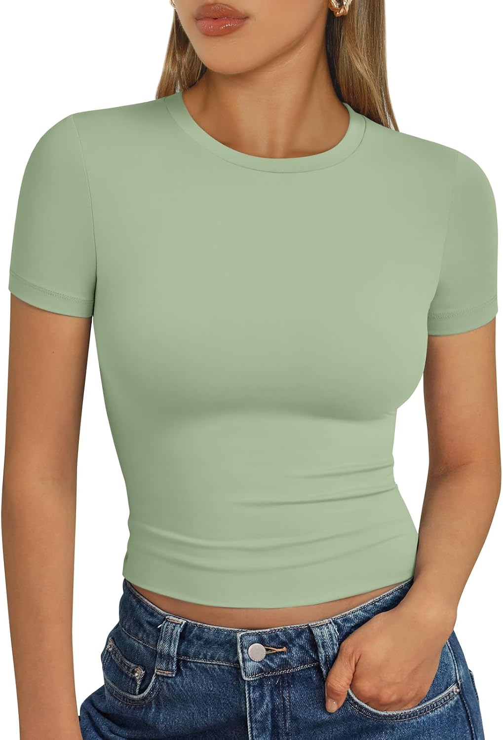 Trendy Queen Damen Kurzarm T-Shirt Basic Sommertop