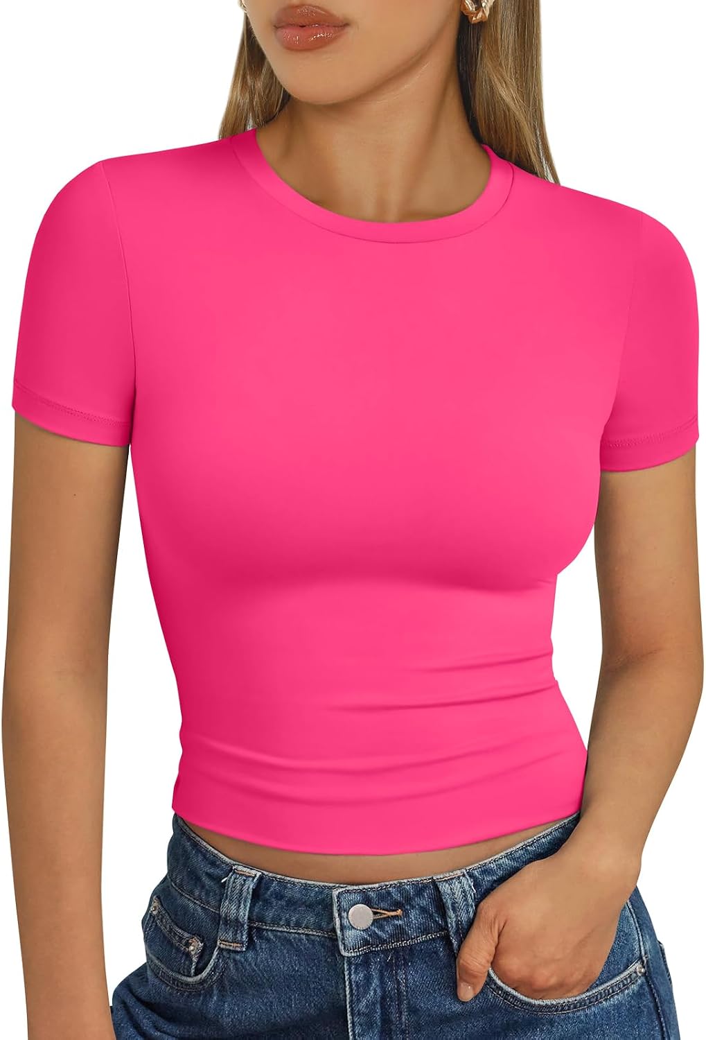 Trendy Queen Damen Kurzarm T-Shirt Basic Sommertop