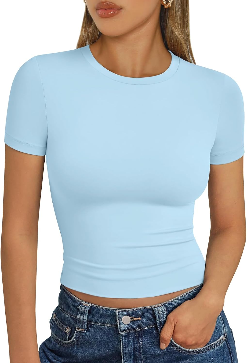 Trendy Queen Damen Kurzarm T-Shirt Basic Sommertop