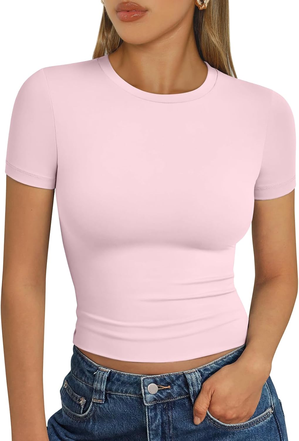 Trendy Queen Damen Kurzarm T-Shirt Basic Sommertop