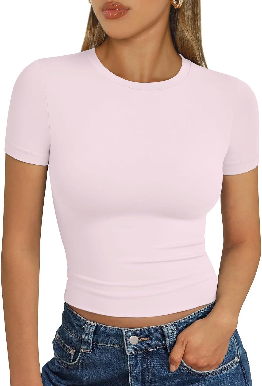 Trendy Queen Damen Kurzarm T-Shirt Basic Sommertop