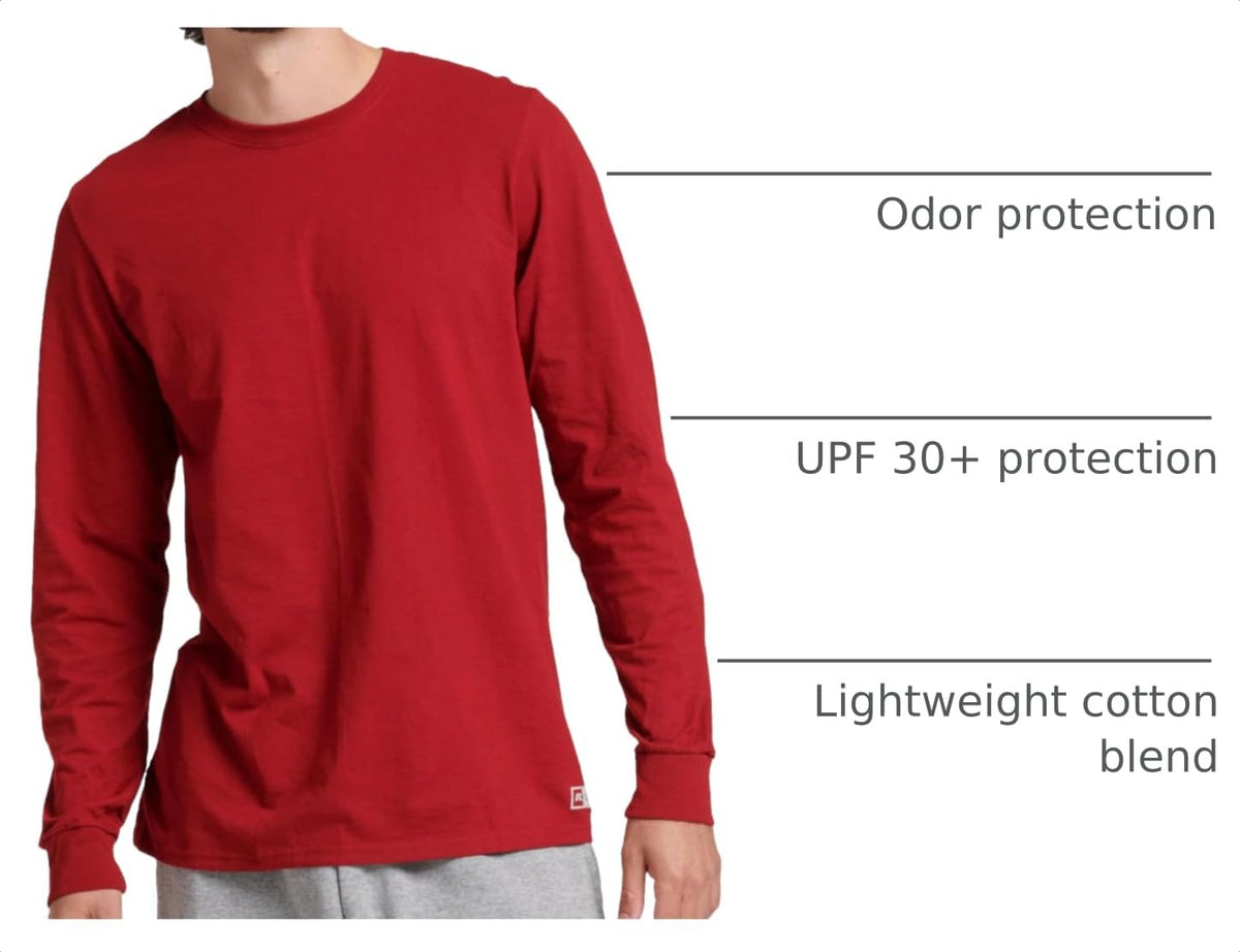 Russell Athletic Men's Dri-Power Long Sleeve Tees, Moisture Wicking, Odor Protection, UPF 30+