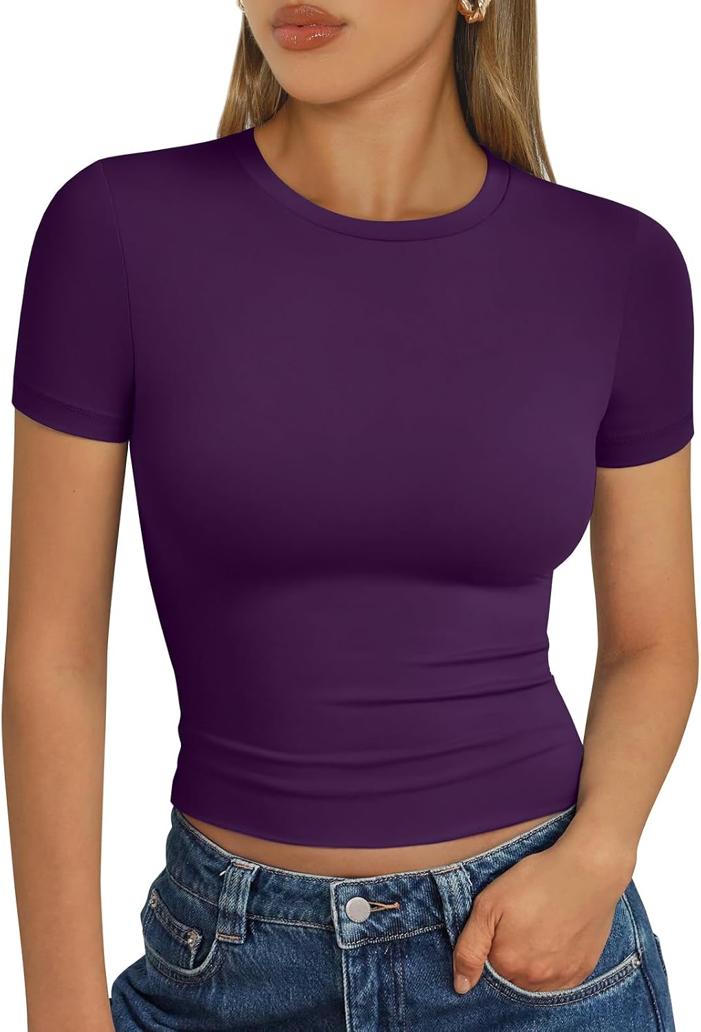 Trendy Queen Damen Kurzarm T-Shirt Basic Sommertop