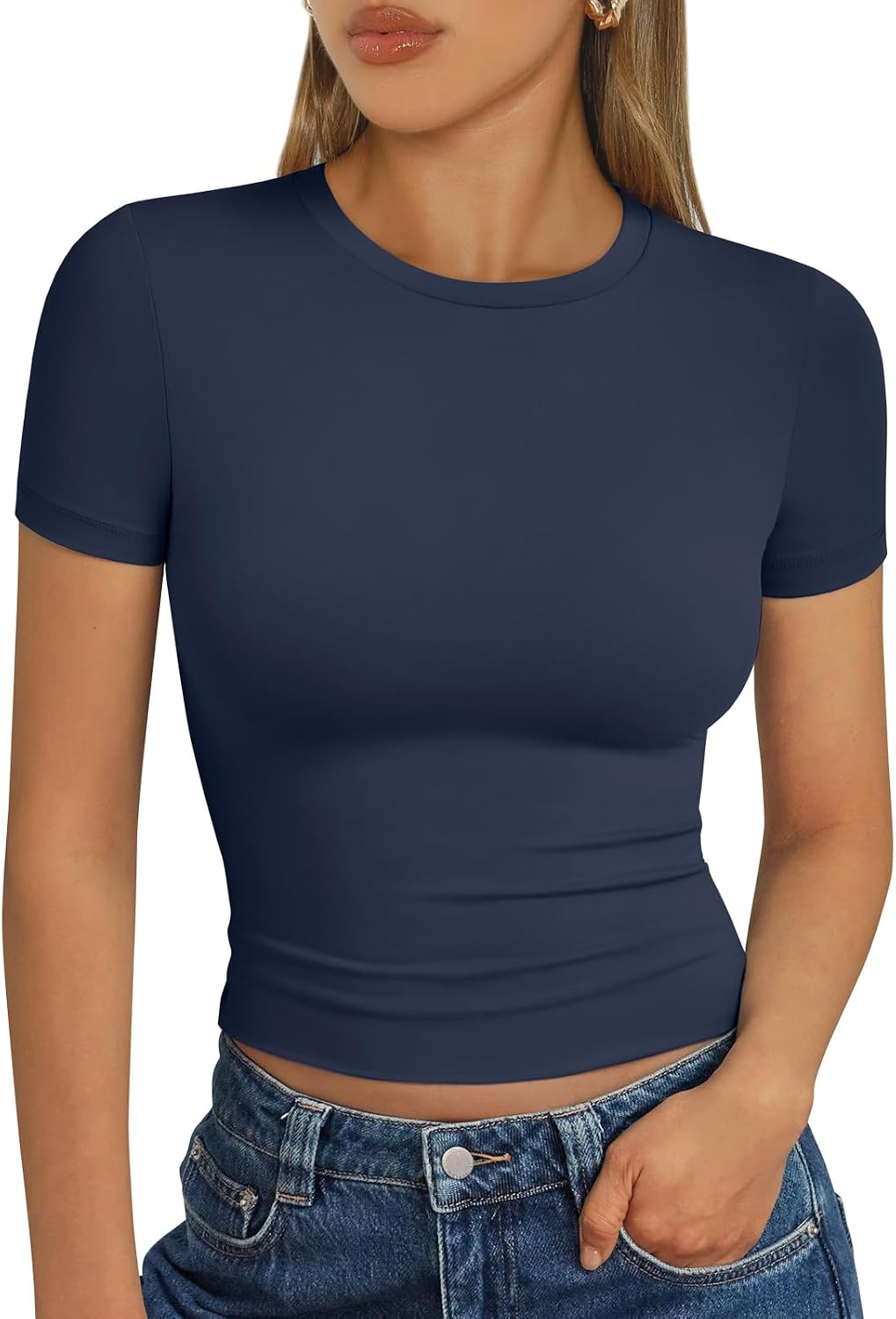 Trendy Queen Damen Kurzarm T-Shirt Basic Sommertop