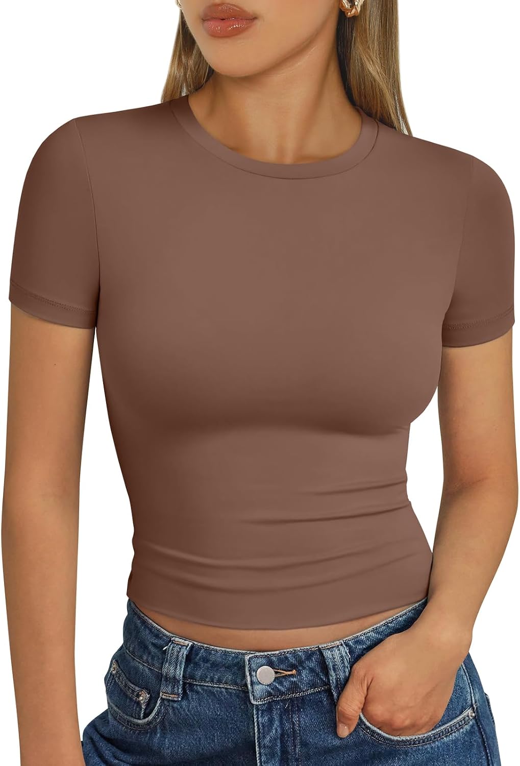 Trendy Queen Damen Kurzarm T-Shirt Basic Sommertop