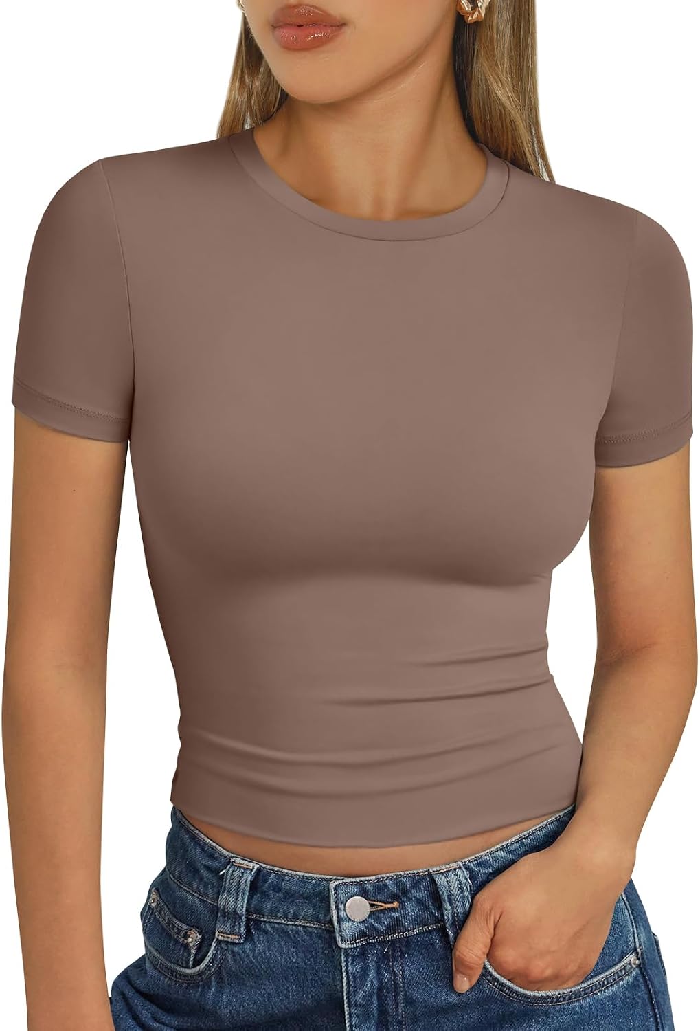Trendy Queen Damen Kurzarm T-Shirt Basic Sommertop