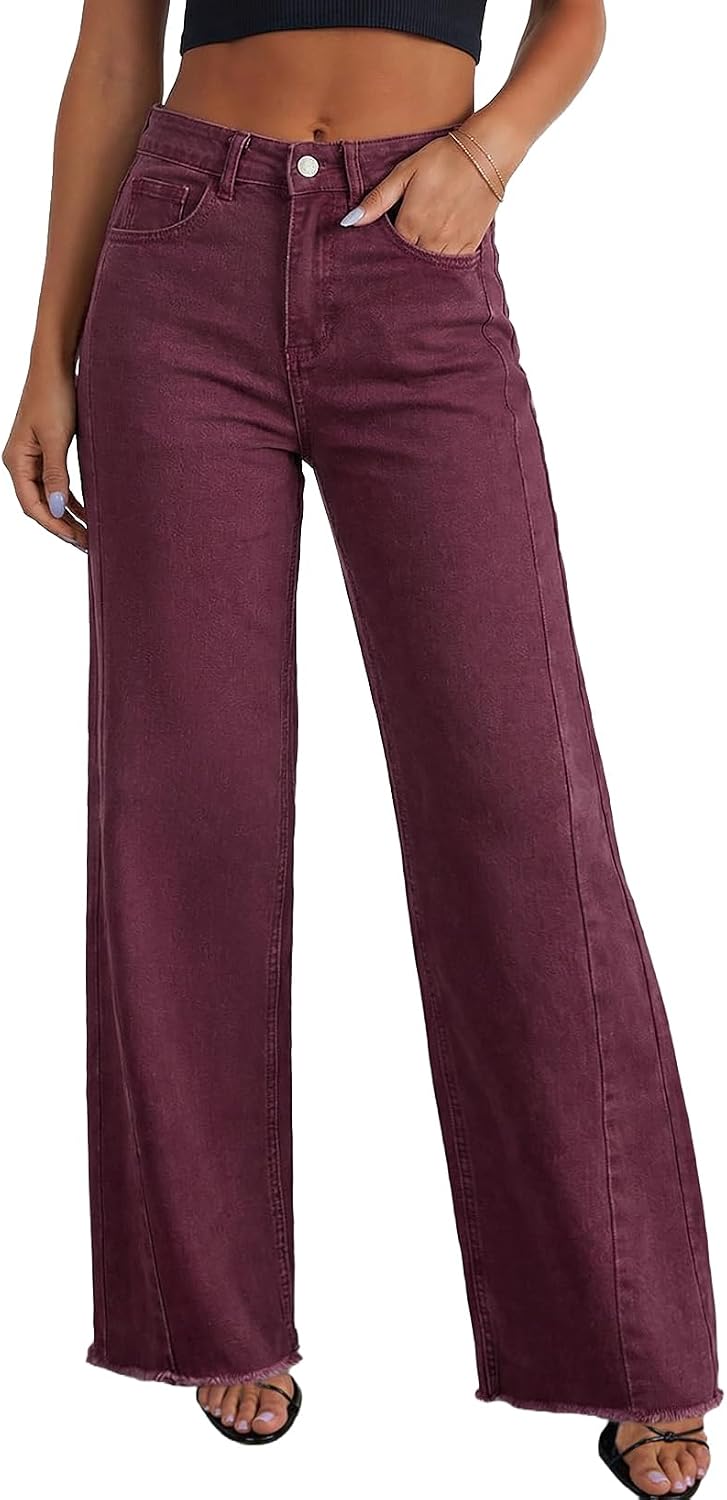 Sidefeel Damen Jeans mit weitem Bein, hoch taillierte, elastische Denim-Hose
