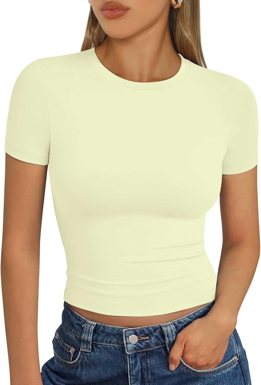 Trendy Queen Damen Kurzarm T-Shirt Basic Sommertop