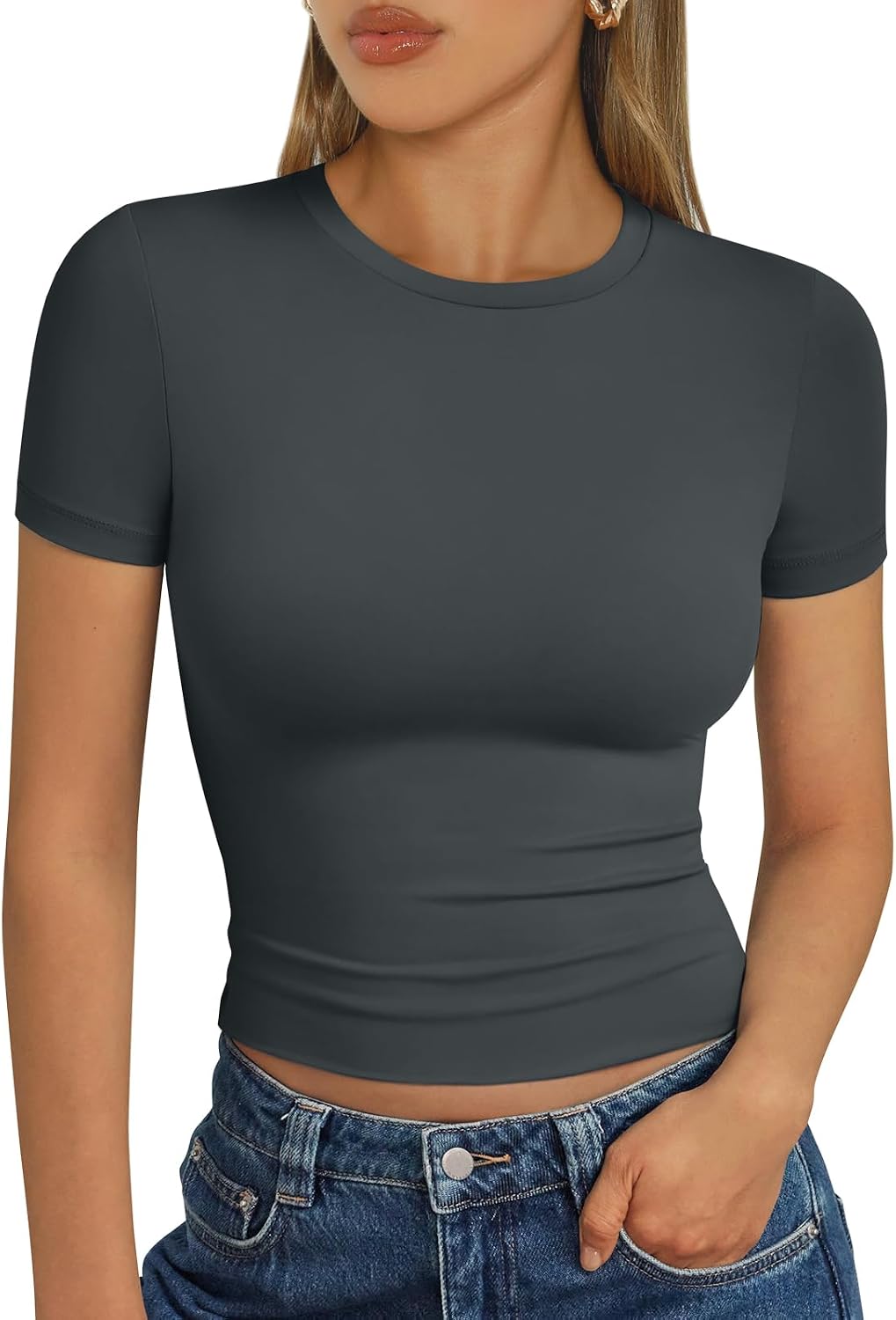 Trendy Queen Damen Kurzarm T-Shirt Basic Sommertop