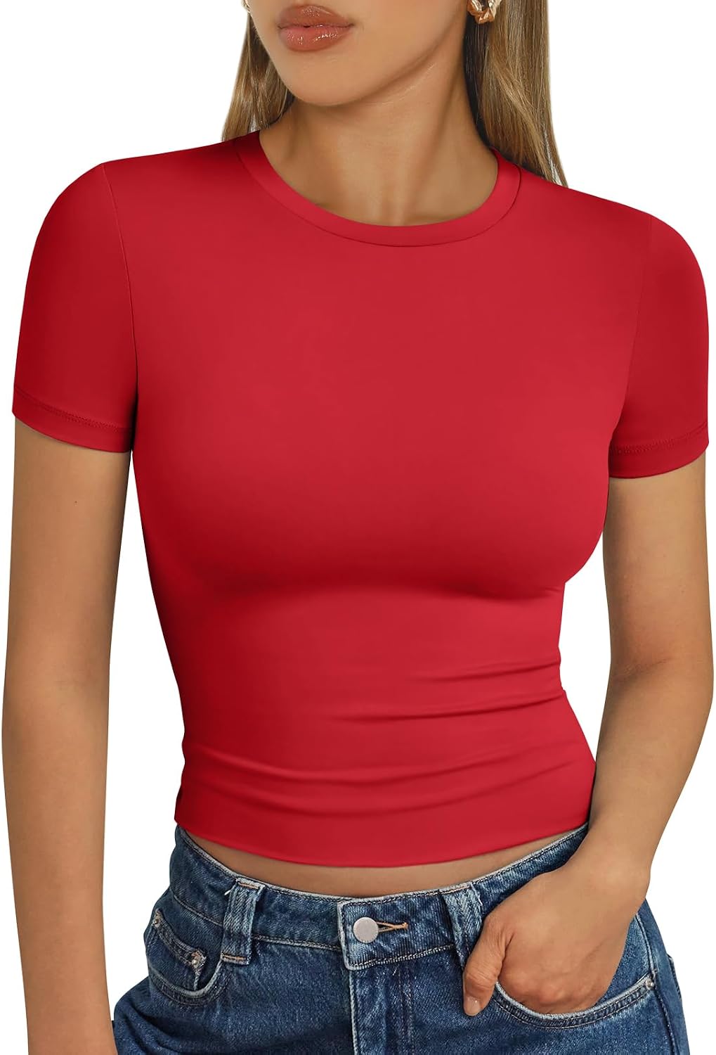 Trendy Queen Damen Kurzarm T-Shirt Basic Sommertop