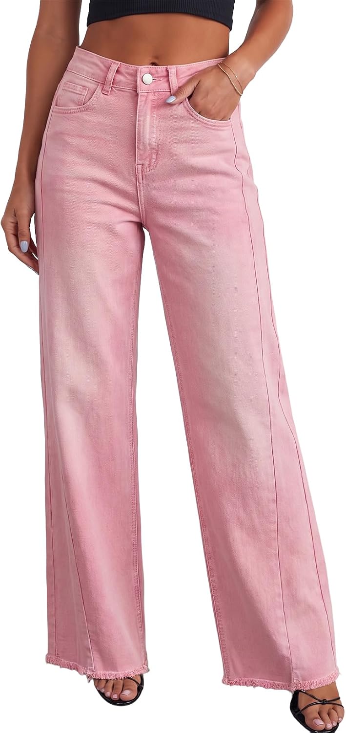 Sidefeel Damen Jeans mit weitem Bein, hoch taillierte, elastische Denim-Hose
