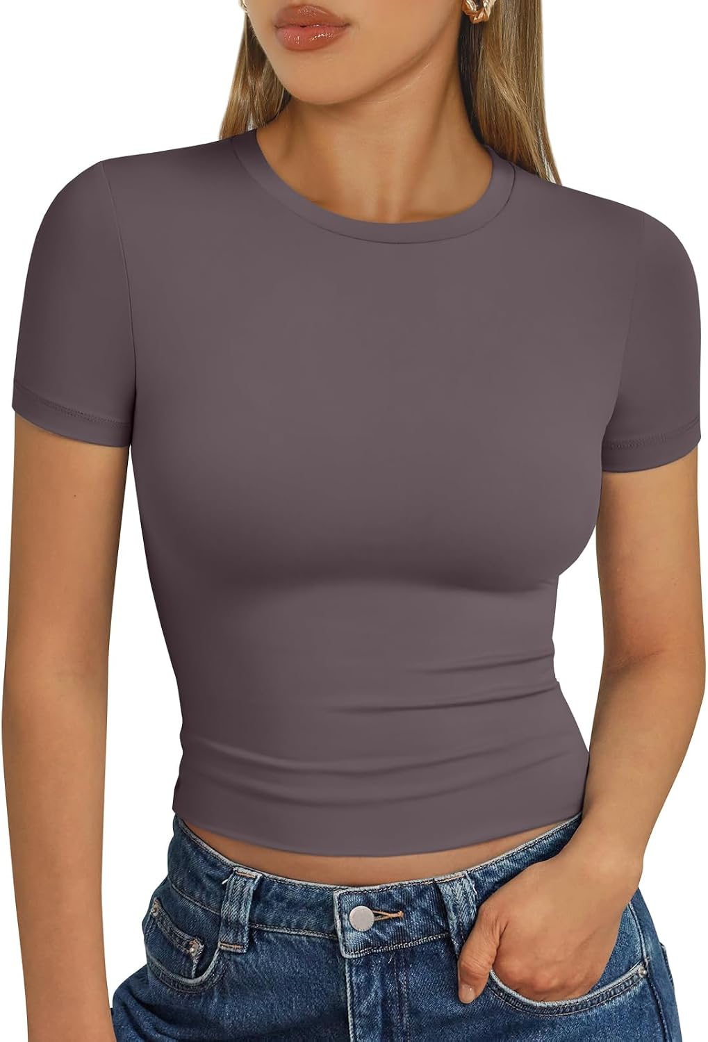 Trendy Queen Damen Kurzarm T-Shirt Basic Sommertop