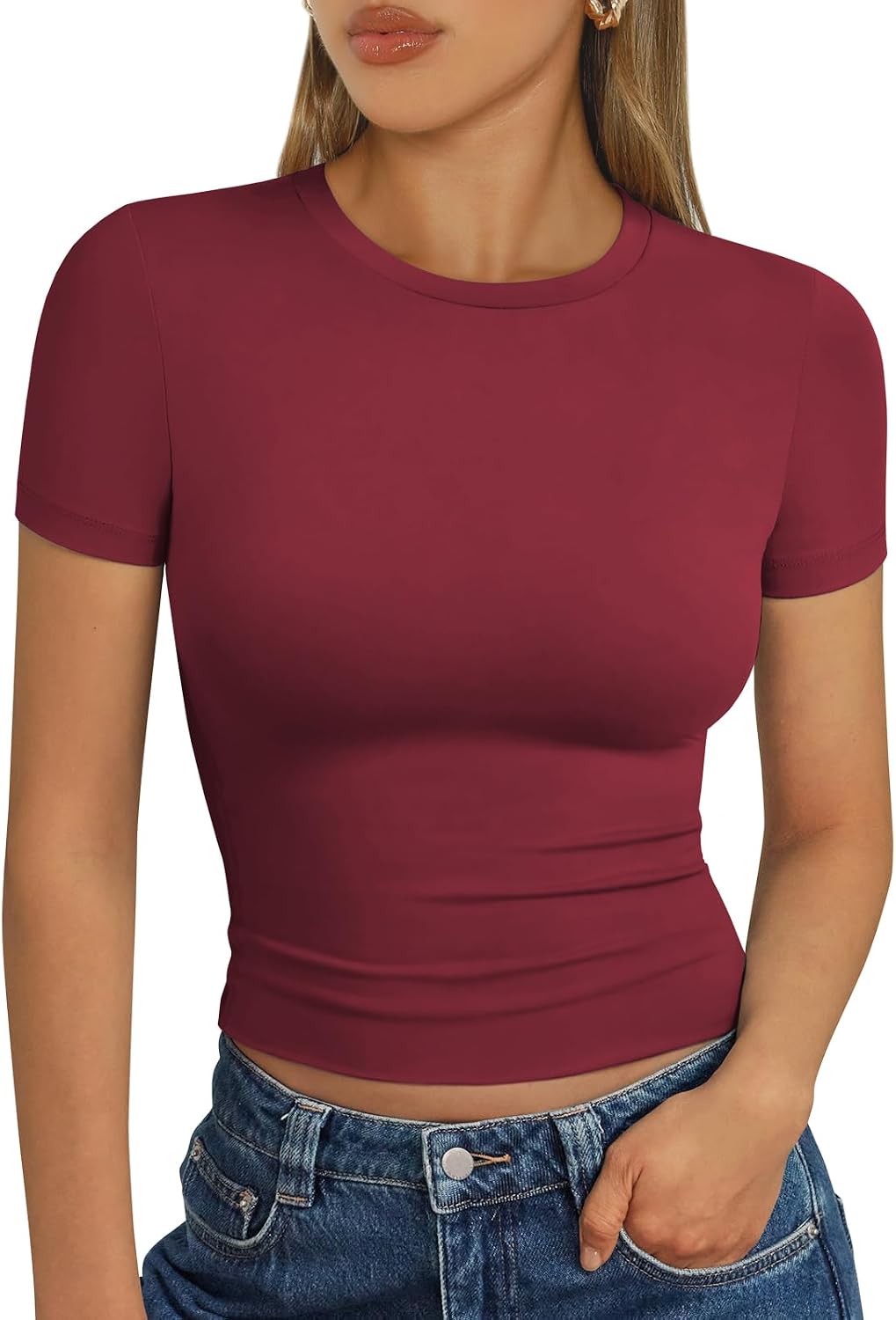 Trendy Queen Damen Kurzarm T-Shirt Basic Sommertop