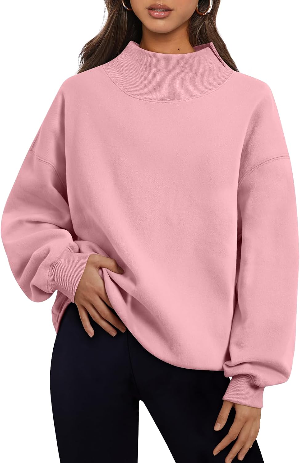 Trendy Queen Womens Mock Neck Sweatshirts Oversized Pullover Fall Outfits