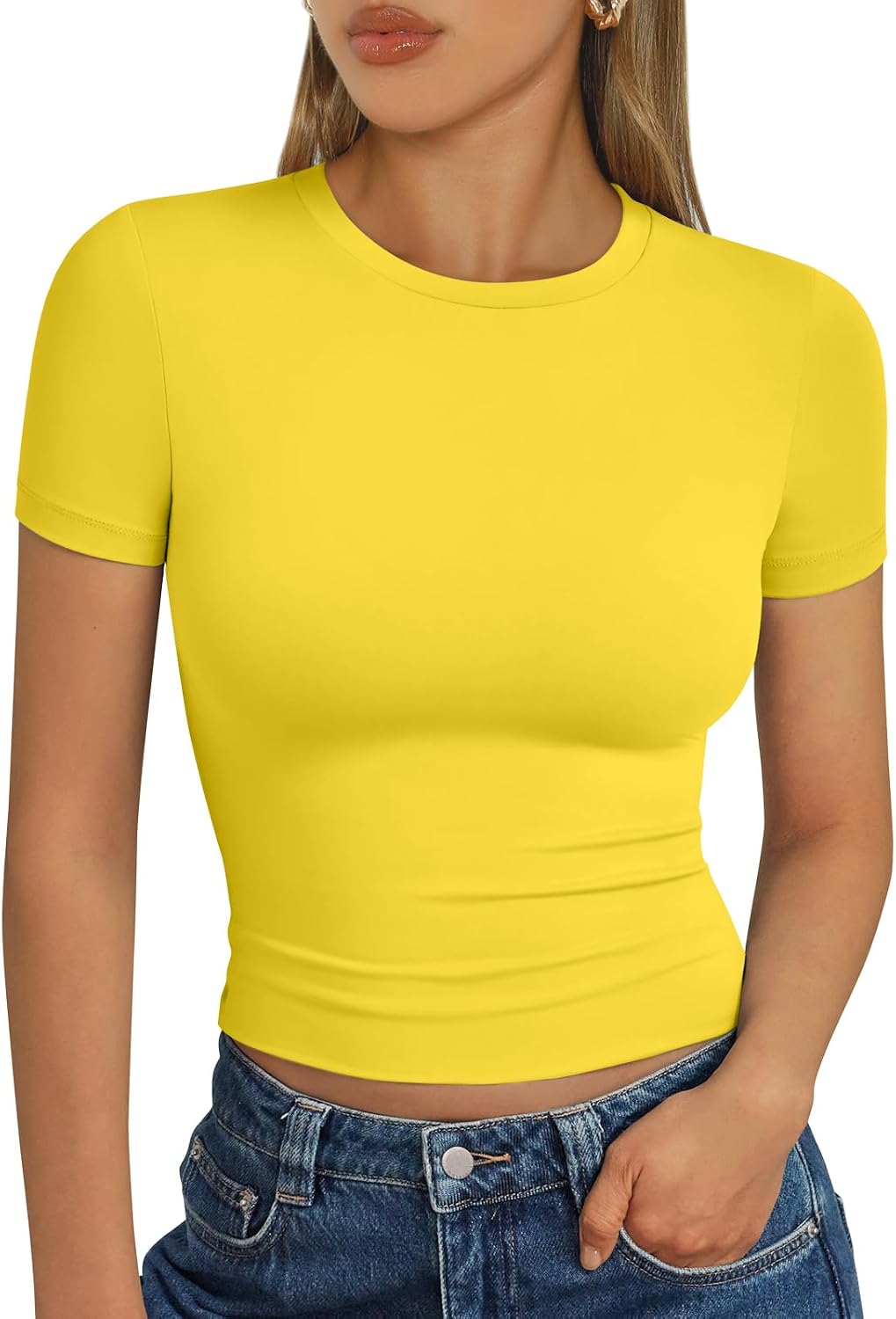 Trendy Queen Damen Kurzarm T-Shirt Basic Sommertop