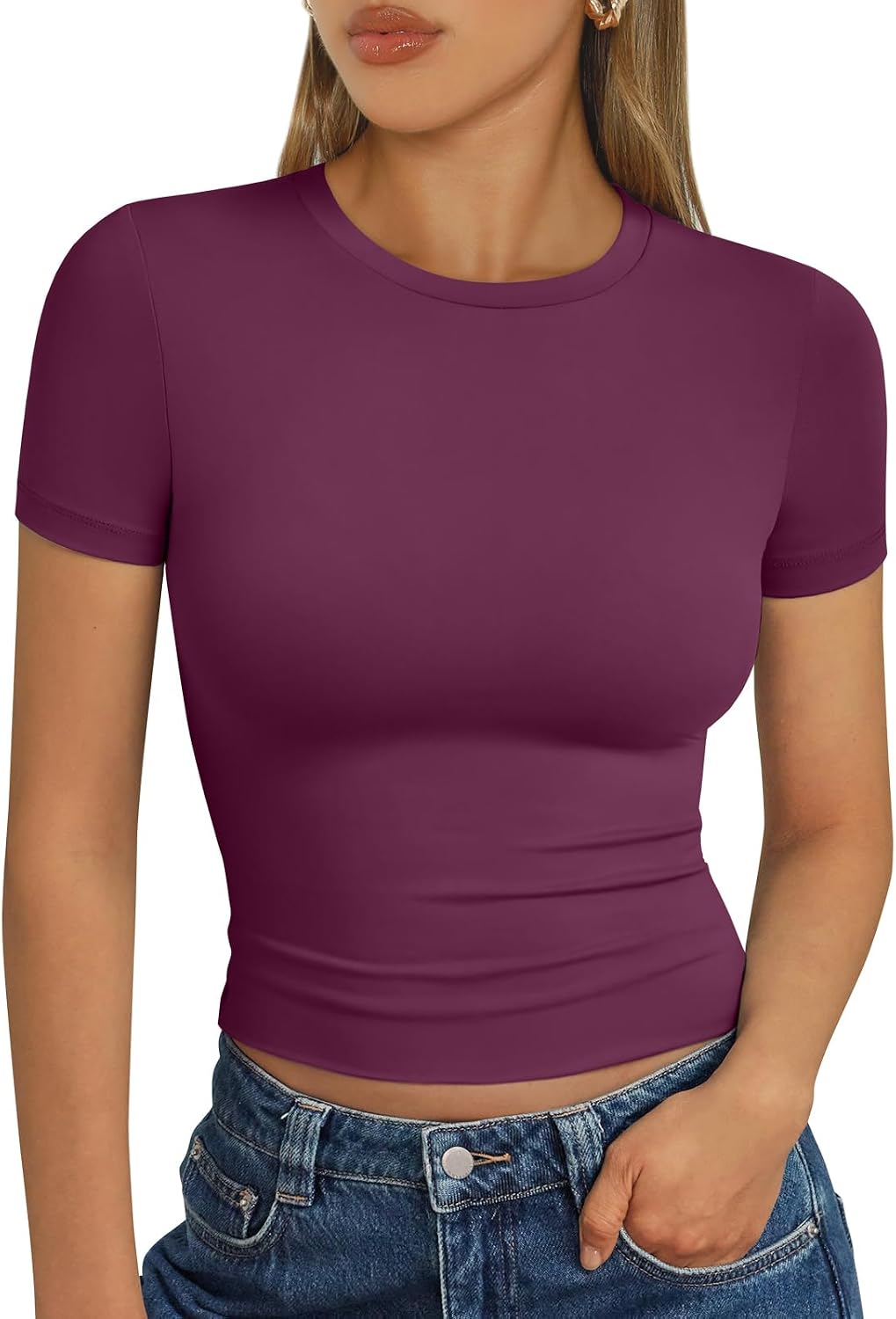 Trendy Queen Damen Kurzarm T-Shirt Basic Sommertop