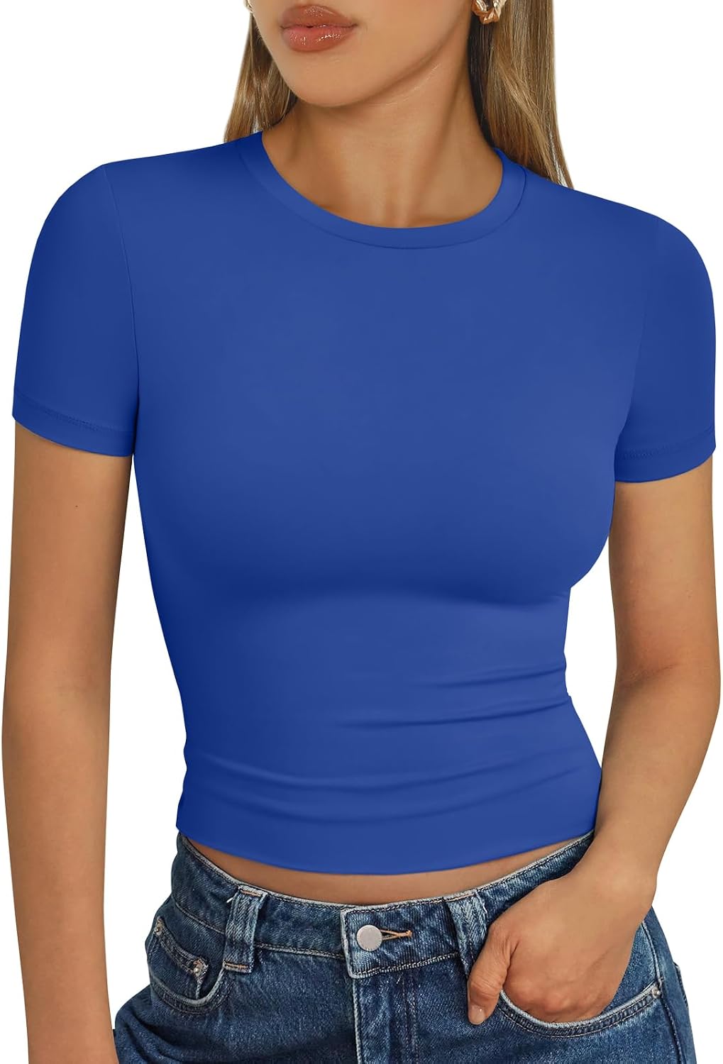 Trendy Queen Damen Kurzarm T-Shirt Basic Sommertop
