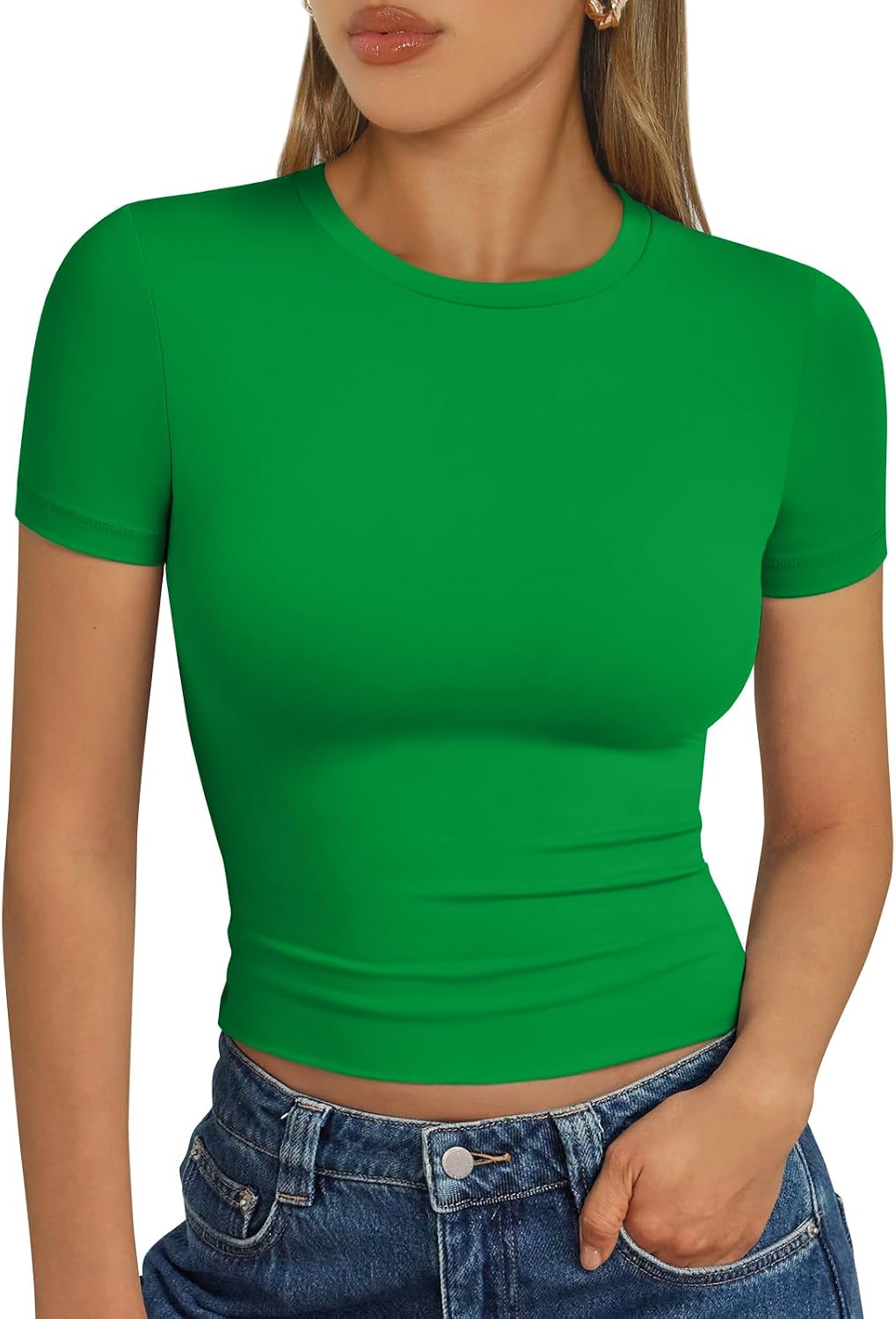 Trendy Queen Damen Kurzarm T-Shirt Basic Sommertop