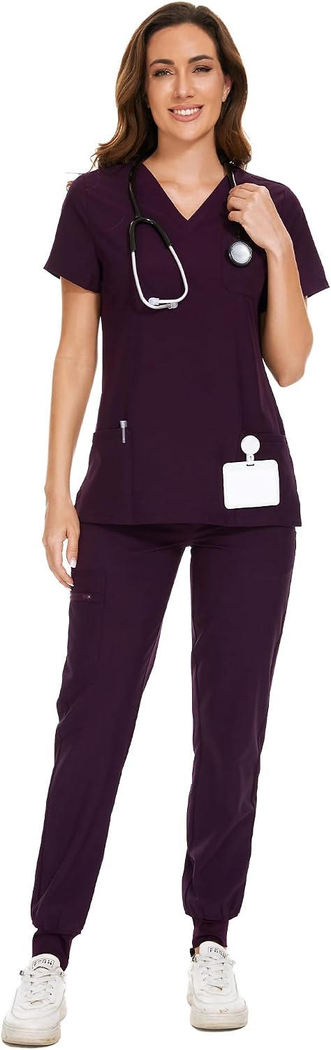 COZYFIT Damen-Kasack-Set – Stretch-V-Ausschnitt & Jogginghose mit 9 Taschen