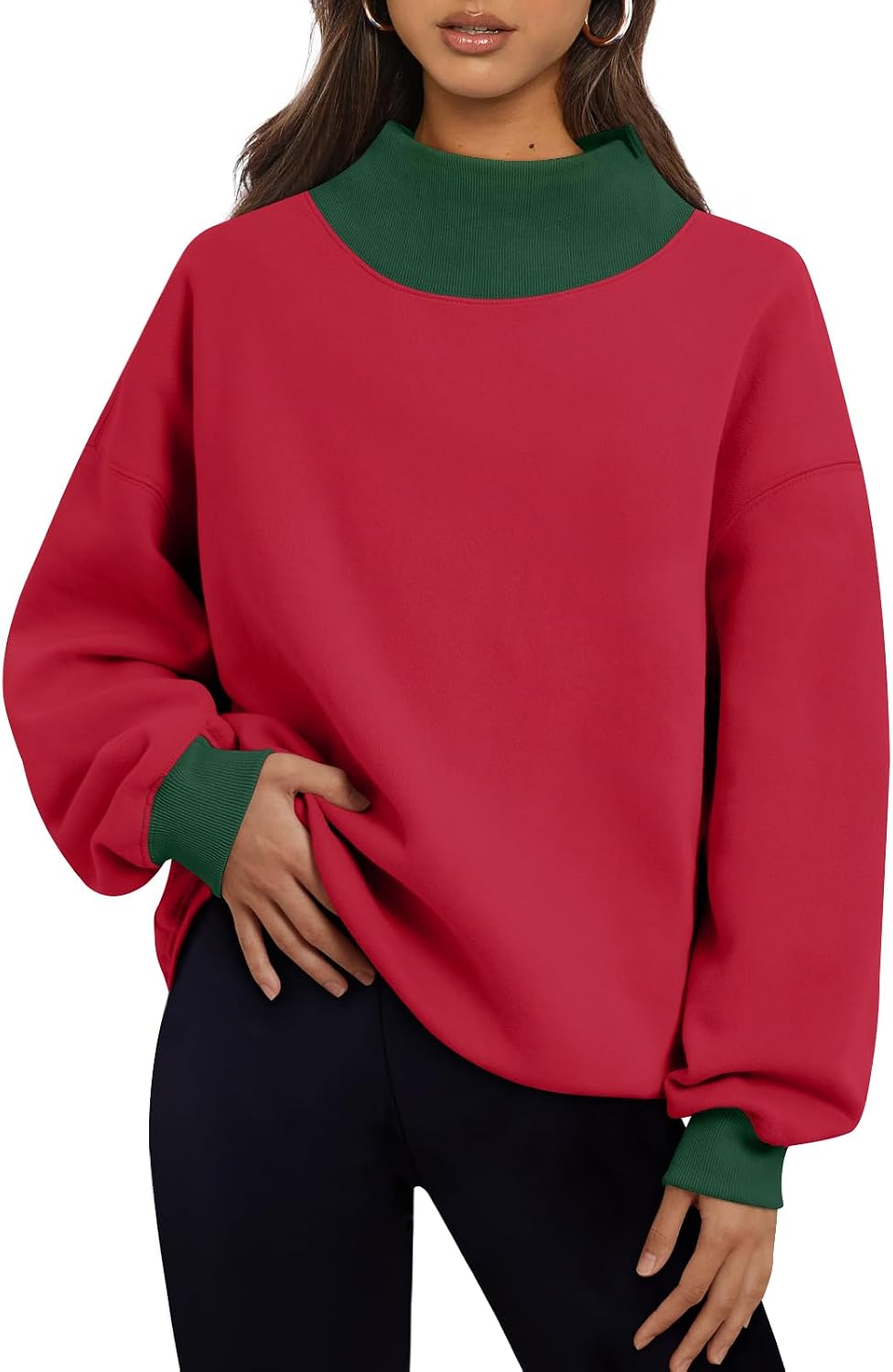 Trendy Queen Womens Mock Neck Sweatshirts Oversized Pullover Fall Outfits