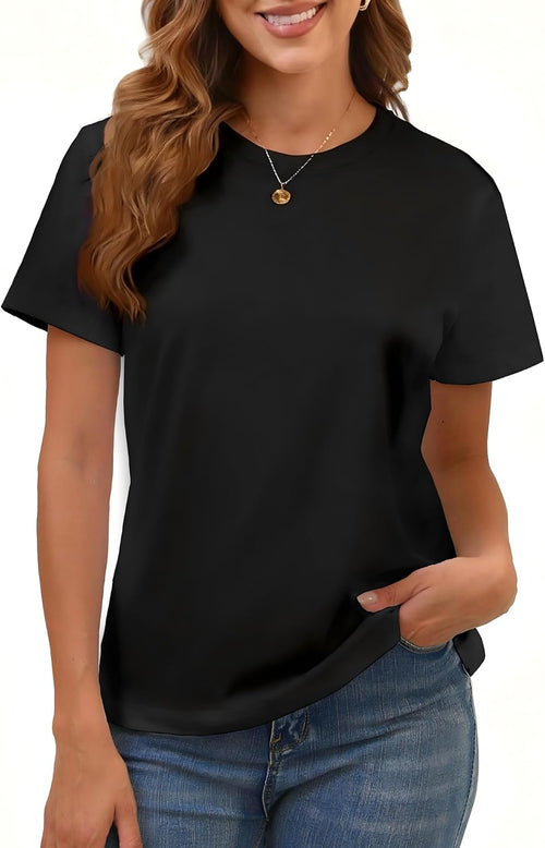 BJY Damen-Basic-T-Shirt aus Baumwolle, kurzärmeliges Sommertop mit Rundhalsausschnitt (2XS-3XL, 20+ Farben)