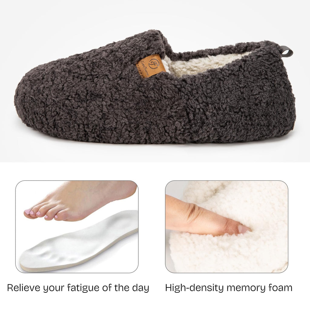 EverFoams Women’s Soft Curly Slippers Memory Foam Lightweight House Shoes