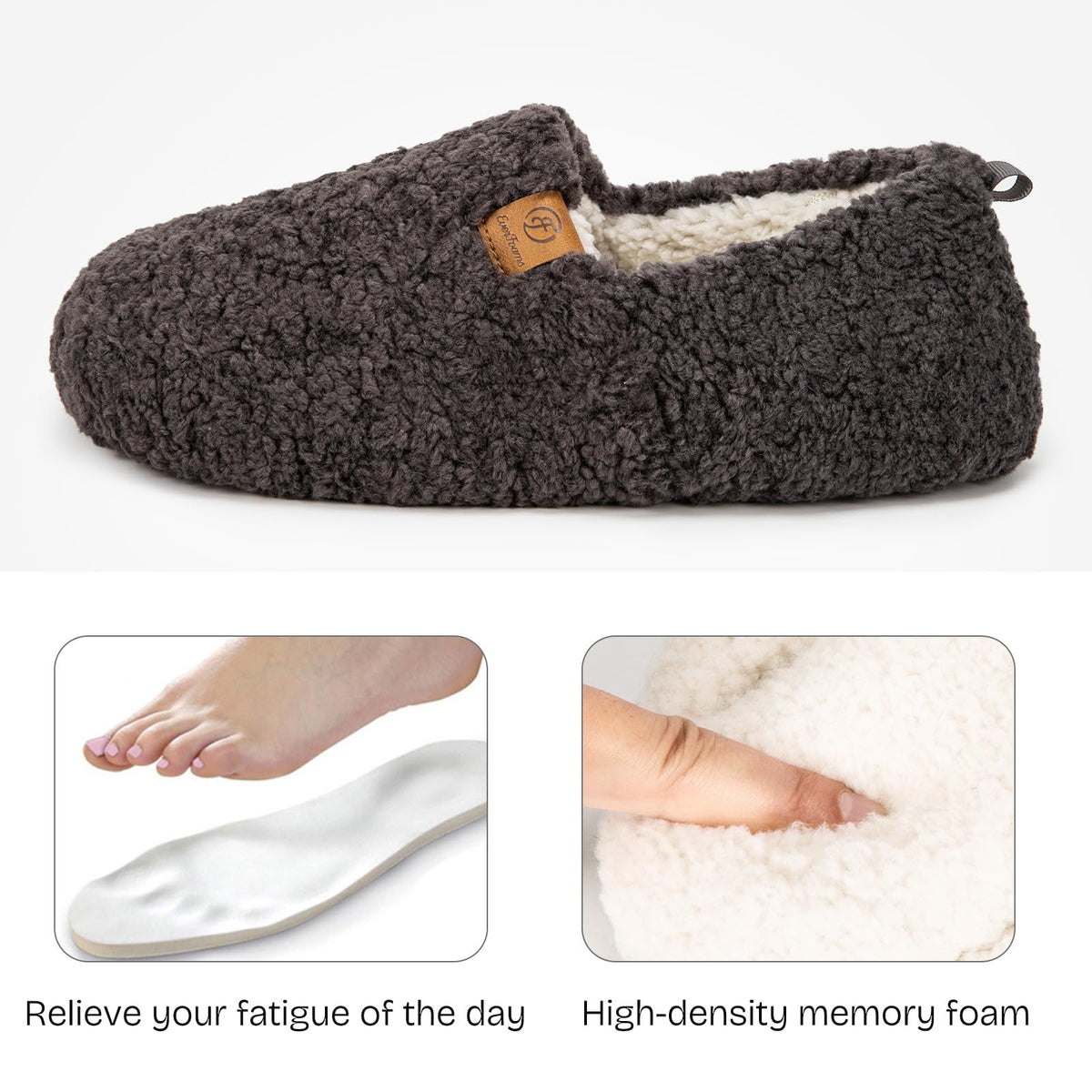 EverFoams Women’s Soft Curly Slippers Memory Foam Lightweight House Shoes