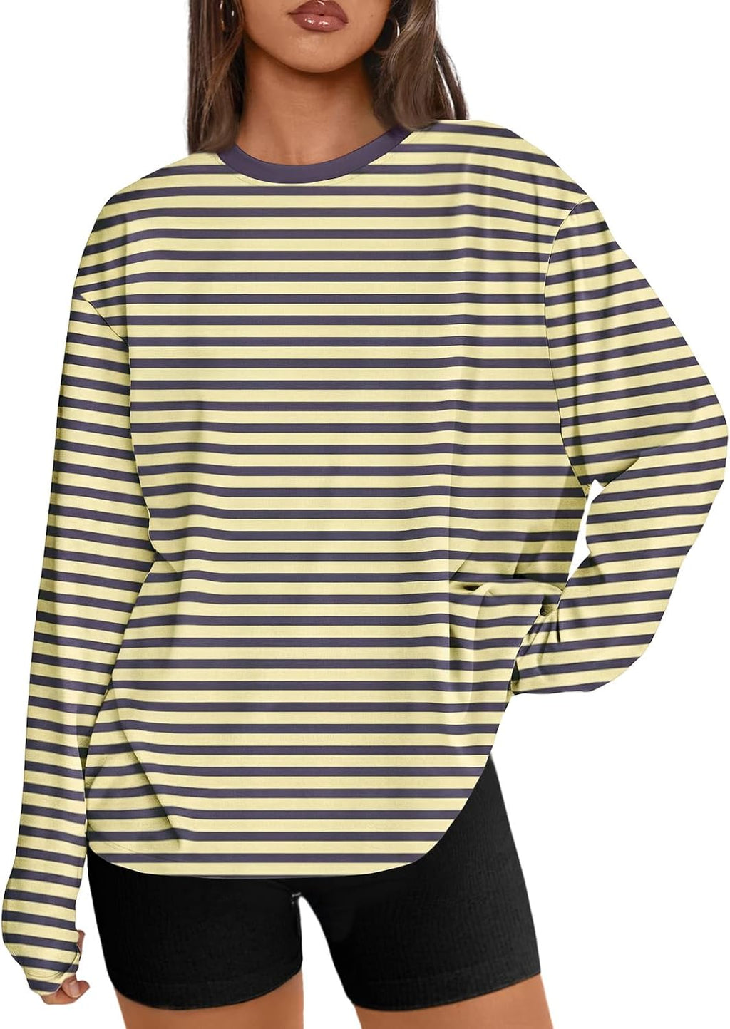 Trendy Queen Chemisier oversize à manches longues pour femme, haut d'automne 2026, t-shirt basique