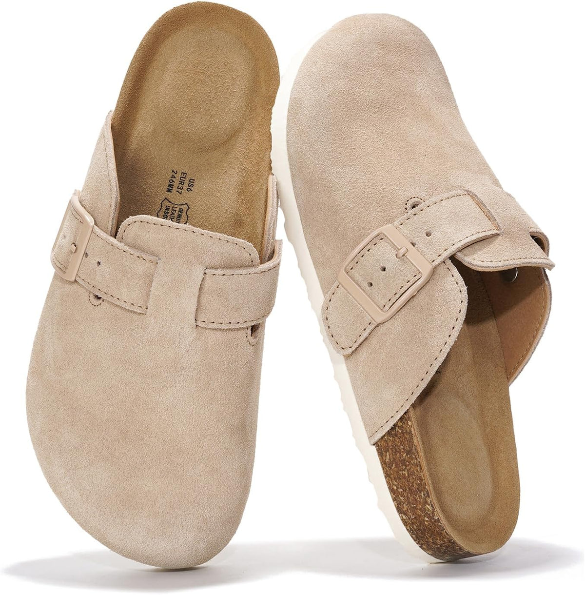 Project Cloud 100% Genuine Leather Womens Cork Footbed Clogs for Women