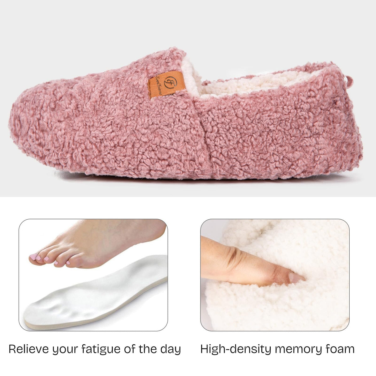 EverFoams Women’s Soft Curly Slippers Memory Foam Lightweight House Shoes