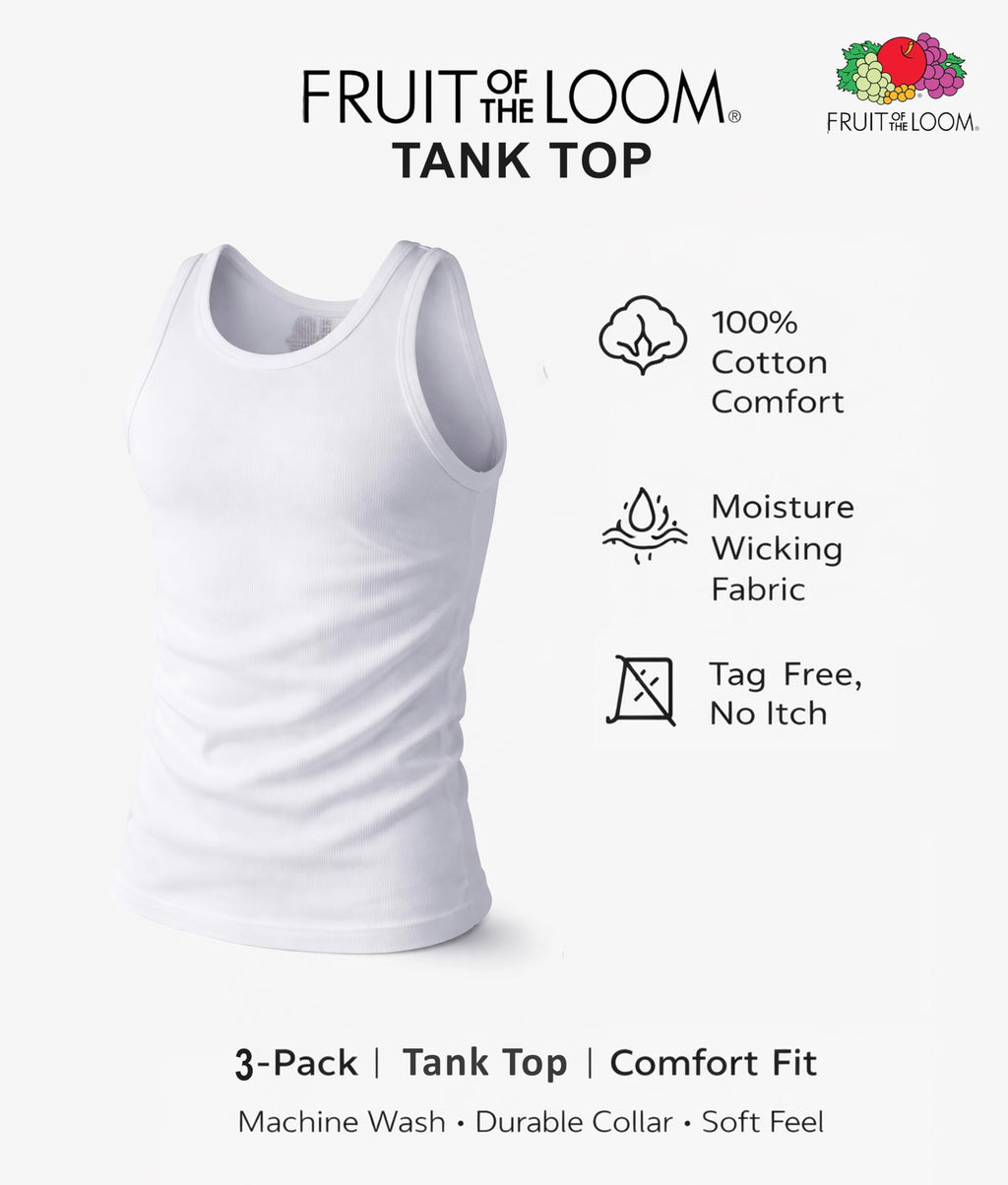 Fruit of the Loom Men's Sleeveless Tag Free Moisture Wicking Tank A-Shirt