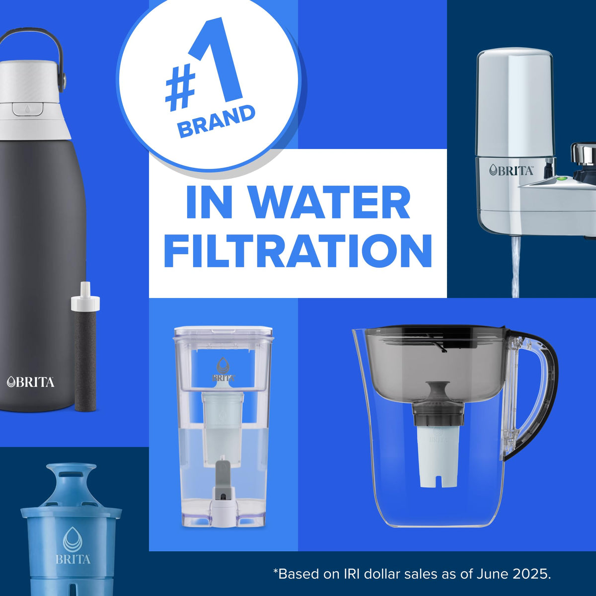 Brita 10 Cup Elite Filter Pitcher with Smart Light Indicator, Reduces 30+ Contaminants Including Lead and Microplastics, Filter Lasts 6 Months, Tahoe, Blue