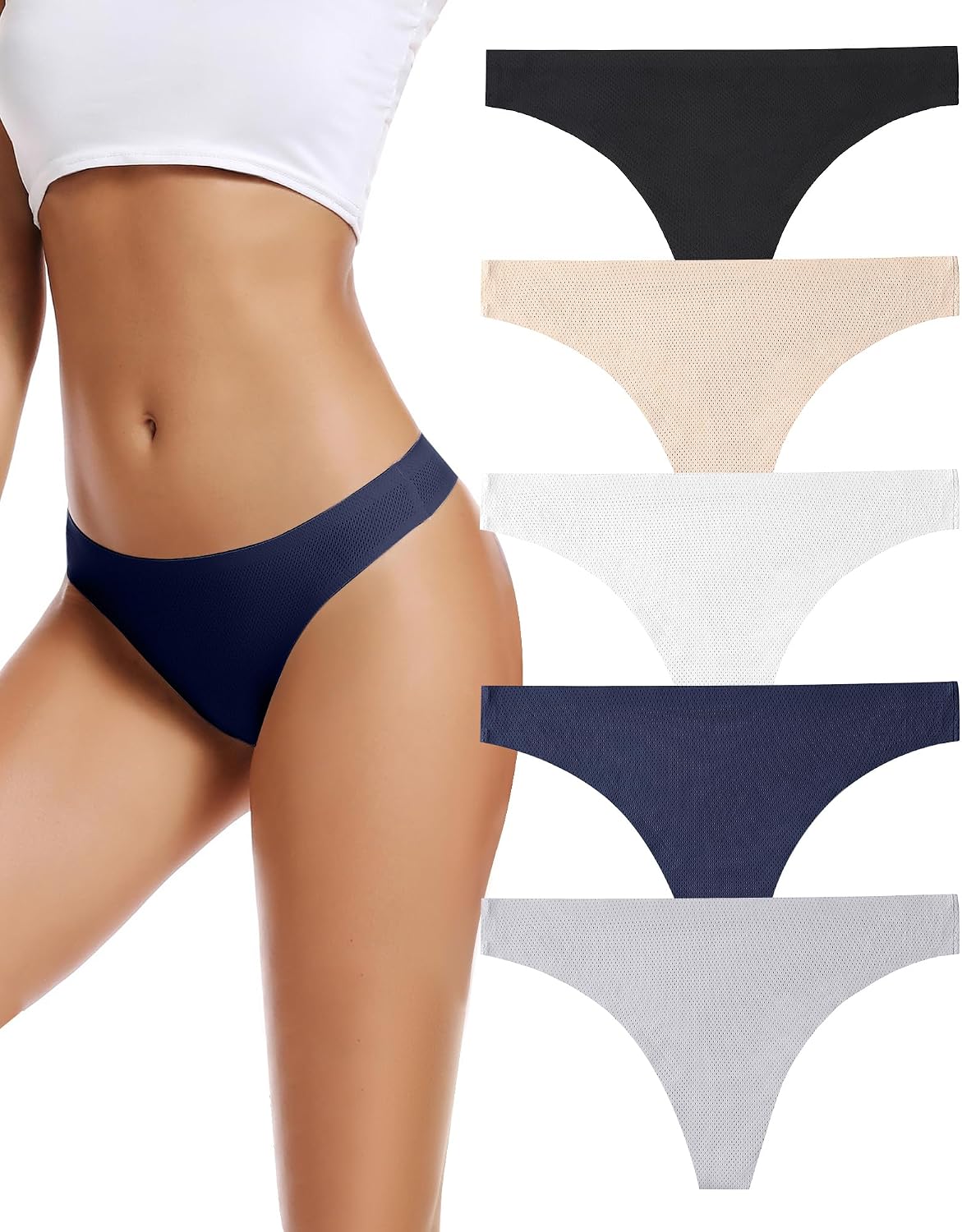 voenxe Nahtlose Damen-Tangas, unsichtbarer Sport-Tanga für Damen, 5er-Pack