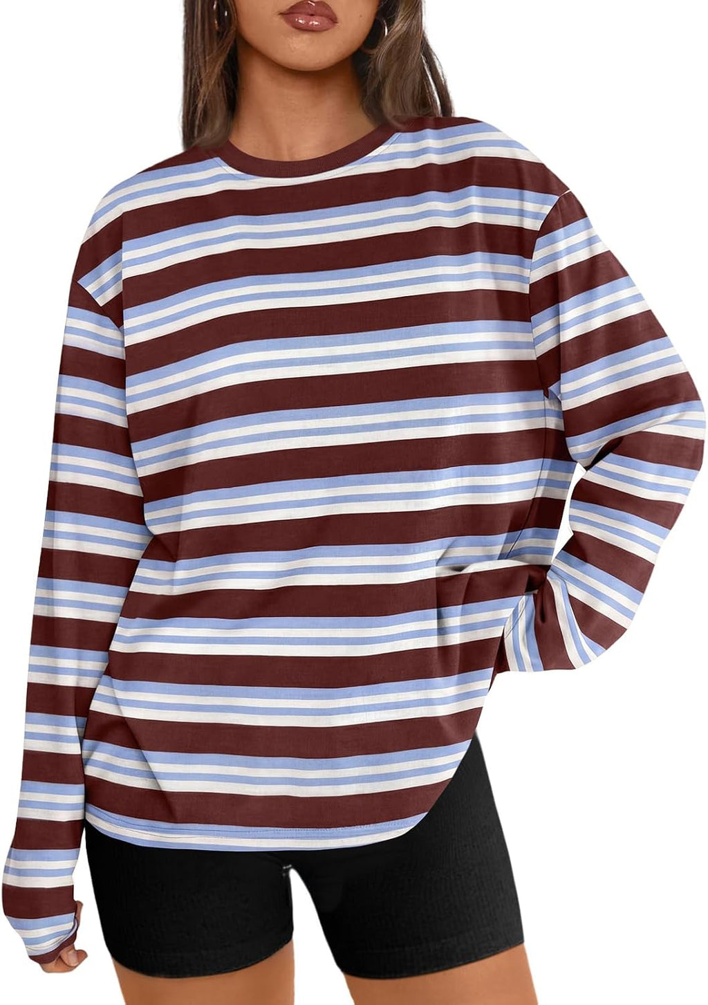 Trendy Queen Chemisier oversize à manches longues pour femme, haut d'automne 2026, t-shirt basique