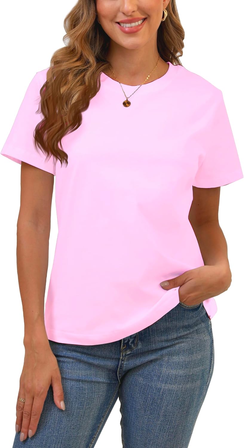 BJY Cotton Basic T Shirts for Women,Crew Neck Short Sleeve Summer Shirts(2XS-3XL, 20+ Color)